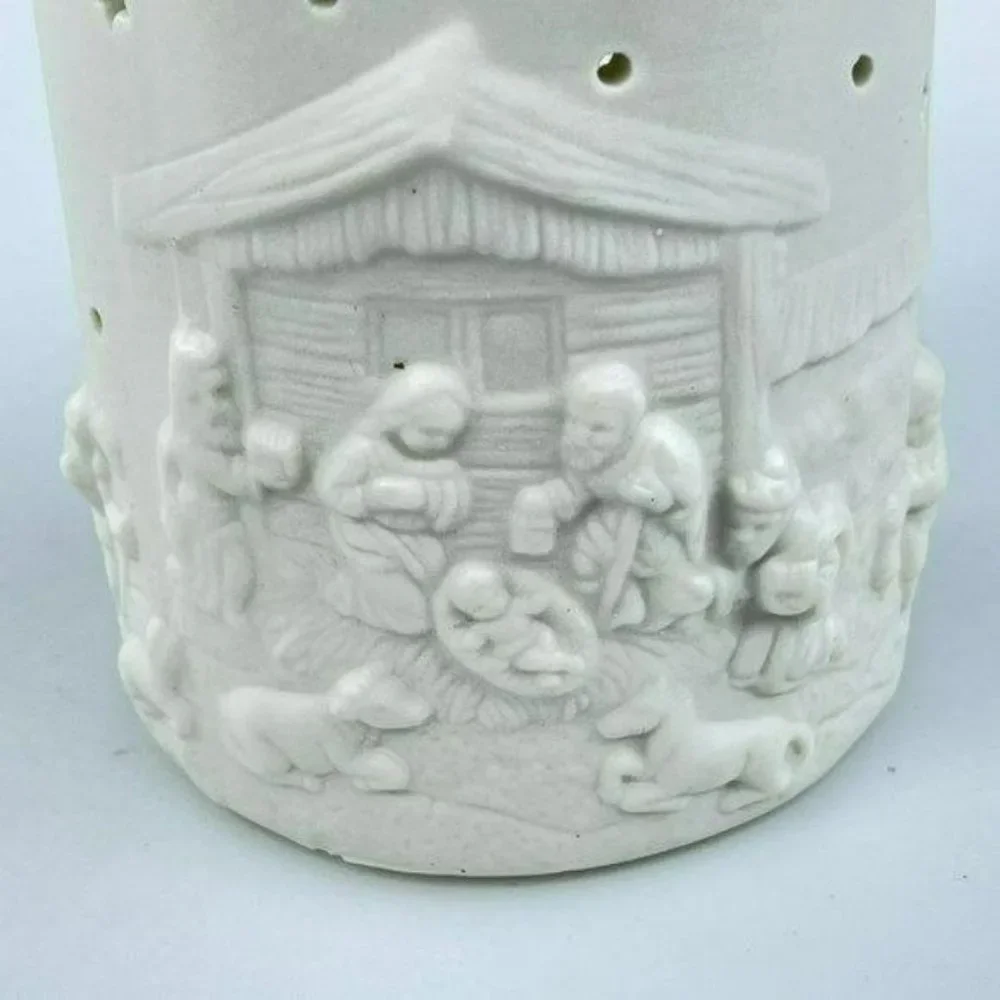 Ornamental Jade Porcelain Nativity Votive Candleholder 5in x 3.5in Holiday Decor - Picture 3 of 6